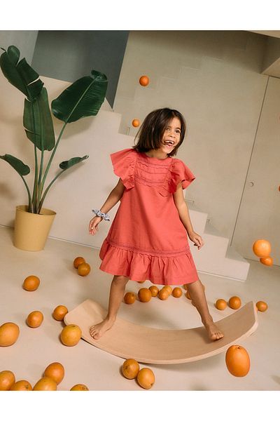 Ziddy Cotton and Linen Dress with Crochet for Girls 'You&Me', Red