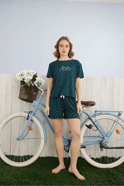 Pijamoni Women's Milan Fabric Short Sleeve Emerald Green Shorts Set - 7715