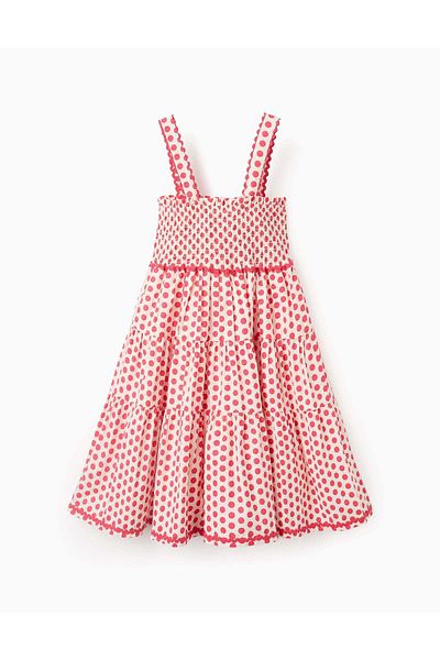 Ziddy Polka Dot Strappy Dress for Girls, White/Red
