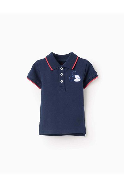 Ziddy Cotton Piqué Polo for Baby Boys 'Mickey', Dark Blue