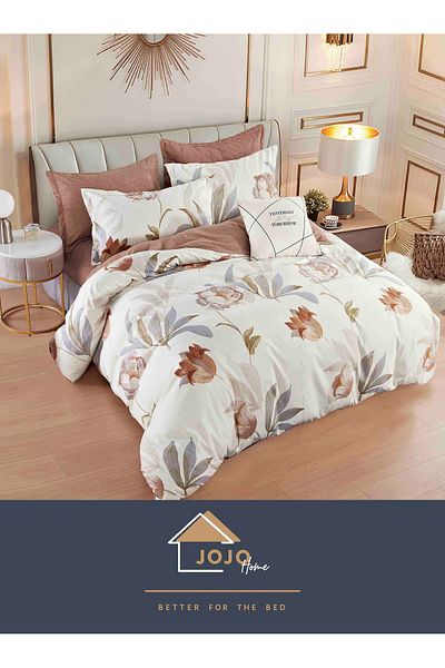 JOJO Elegant 6-piece Linen Set with Elastic in Fine Cotton, Bed Sheet 180x200cm, 2-Person Bed