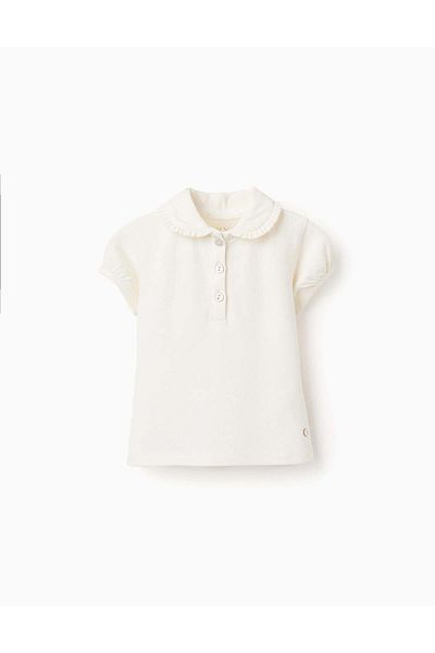 Ziddy Polo with Ruffles for Baby Girls, White