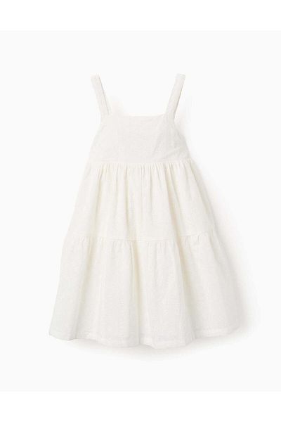 Ziddy Strappy Dress with Broderie Anglaise for Girls, White