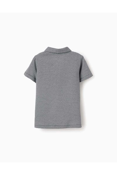 Ziddy Striped T-shirt with V-neck for Boys, Dark Blue/White