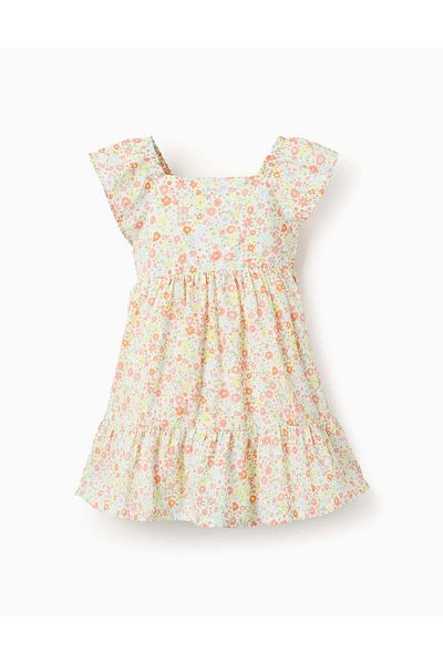 Ziddy Floral Cotton Dress for Baby Girls, Multicoloured
