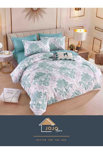 JOJO Elegant 6-piece Linen Set with Elastic in Fine Cotton, Bed Sheet 180x200cm, 2-Person Bed