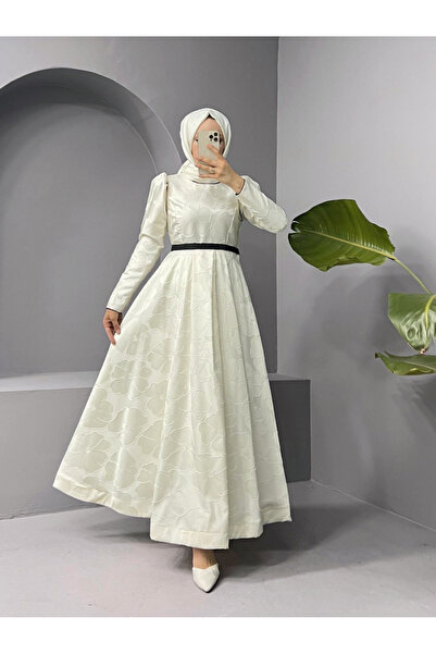 Modamorfo Balónová sukně s páskem Cold Print Caftan večerní šaty – bílé