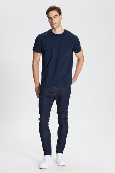 AC&Co / Altınyıldız Classics Pamuklu Slim Fit Dar Kesim Bisiklet Yaka Lacivert Tişört