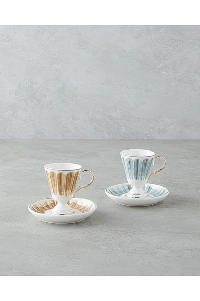 English Home Winnie Porcelain 4 Piece Coffee Cup Set for 2 People 90 ml Green-Orange