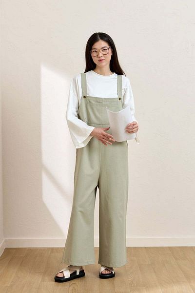 Ceylan Otantik Mold Green Linen Salopet Jumpsuit