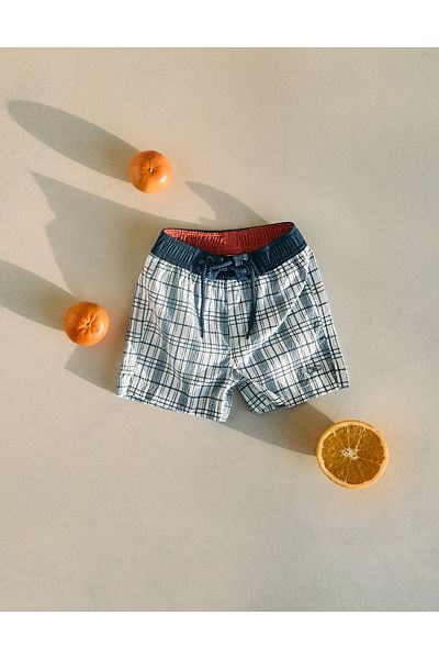 Ziddy Checkered Swim Shorts for Baby Boys 'You & Me', White/Blue