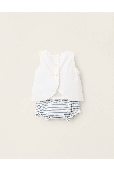 Ziddy Top + Striped Shorts for Newborn Girls, White/Blue