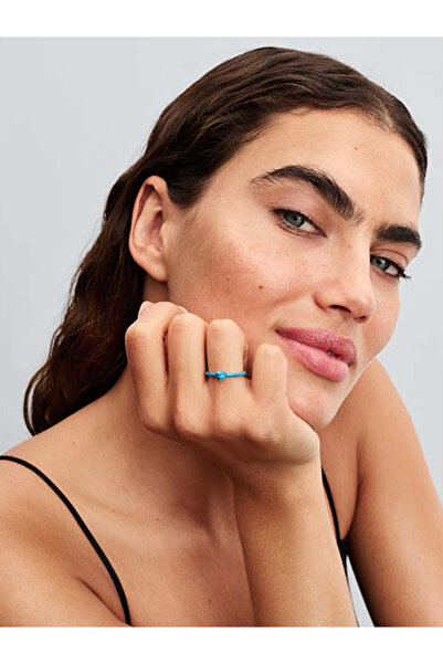 Pandora Turkuaz Renkli Taşlı Kalp Yüzük