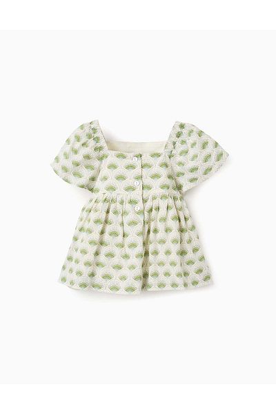 Ziddy Blouse with Floral Motif for Baby Girls, Beige/Green