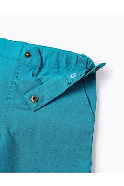 Ziddy Cotton and Linen Chino Shorts for Baby Boys, Turquoise