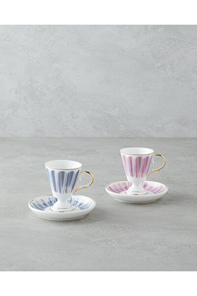 English Home طقم فناجين قهوة ويني بورسلين 4 قطع لشخصين 90 مل وردي - أزرق