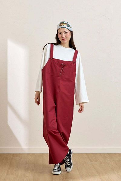Ceylan Otantik Burgundy Linen Salopet Jumpsuit & Ecru Body
