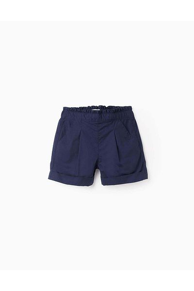 Ziddy Poplin Shorts with Ruffles for Girls, Dark Blue