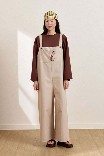 Ceylan Otantik Cream Linen Salopet Jumpsuit & Bitter Brown Body Suit