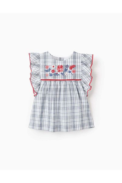 Ziddy Checkered Blouse with Embroidery for Girls 'You&Me', Multicolour