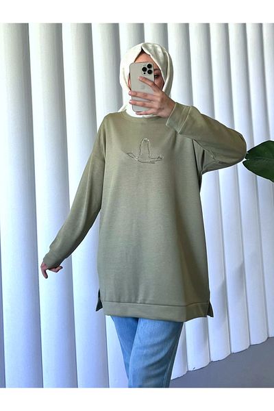 Modamorfo Khaki Osyho Tunic - Bird Pattern and Stone Detail