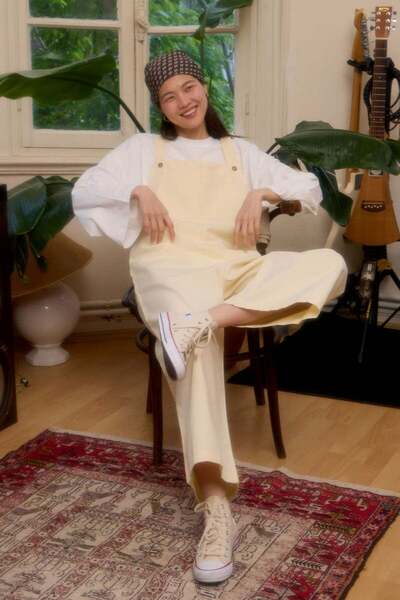 Ceylan Otantik Tereyağ Sarısı Keten Salopet Tulum