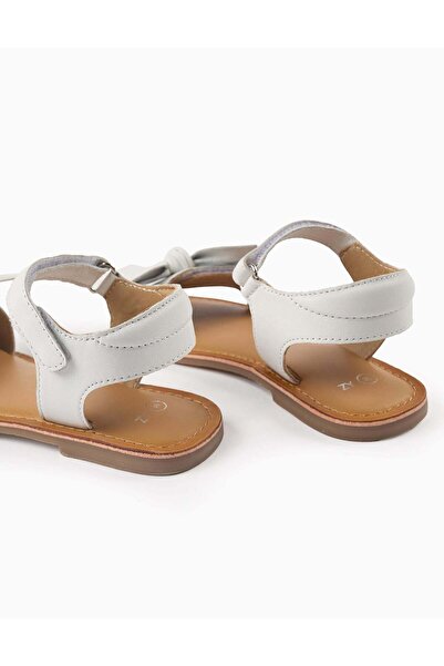 Ziddy Leather Sandals with Bow for Girls, White