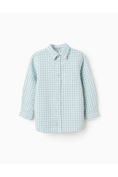 Ziddy Vichy Textured Shirt for Boys 'B&S', Aqua Green/White