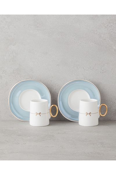 English Home Selene Porcelain 4 Pieces Coffee Cup Set for 2 People 80 ml Blue