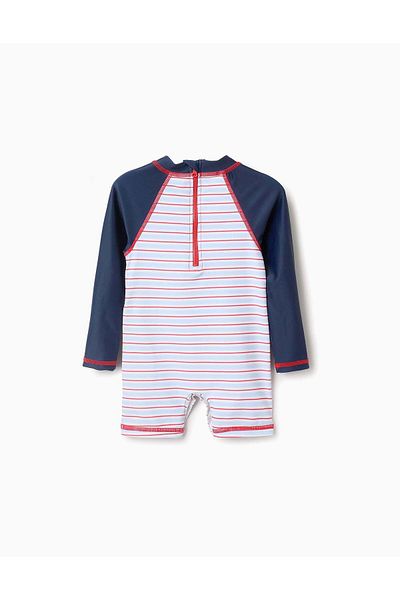 Ziddy Striped UPF40 Swimsuit for Baby Boys, Blue/Red