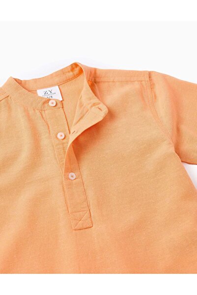 Ziddy Short Sleeve Shirt with Mao Collar for Boys, Orange