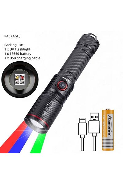 Choice black SV96-RGB-18650 Zoomable 4-Colour light White/Red/Green/Blue LED Flashlight USB Charging Fishin