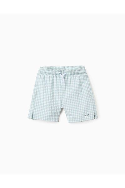 Ziddy Swim Shorts with Vichy Pattern for Boys 'B&S', White/Blue