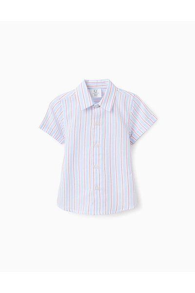 Ziddy Cotton Striped Shirt for Baby Boys, White/Blue/Red