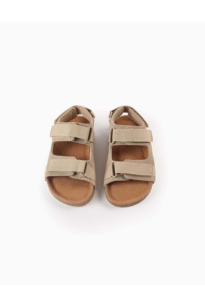 Ziddy Leather Sandals with Cork Sole for Baby Boys, Beige