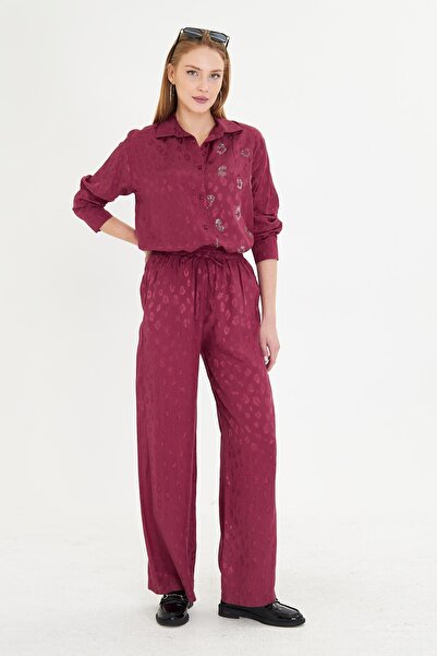 TIFFANY&TOMATO Leopar Desen Saten Pantolon