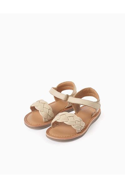 Ziddy Leather Sandals for Baby Girls, Beige