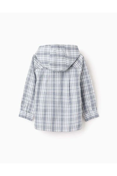 Ziddy Checkered Hooded Shirt for Boys 'You & Me', White/Blue
