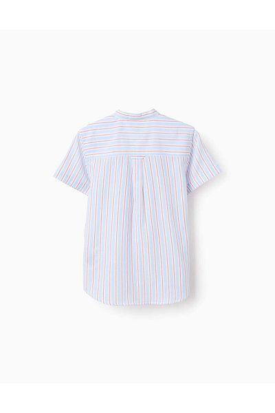 Ziddy Cotton Striped Shirt for Boys, White/Blue/Red