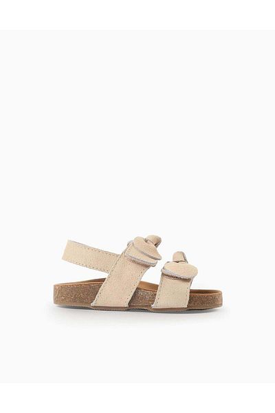 Ziddy Suede Sandals with Bows for Baby Girls, Beige