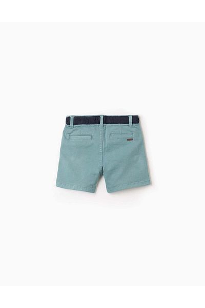 Ziddy Twill Shorts with Contrast Waist for Baby Boys, Turquoise