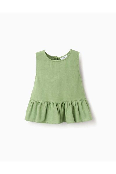 Ziddy Cotton and Linen Top with Ruffles and Bows for Girls, Green