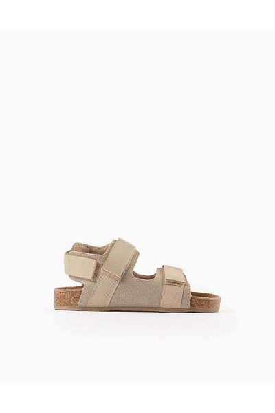 Ziddy Leather Sandals with Cork Sole for Baby Boys, Beige