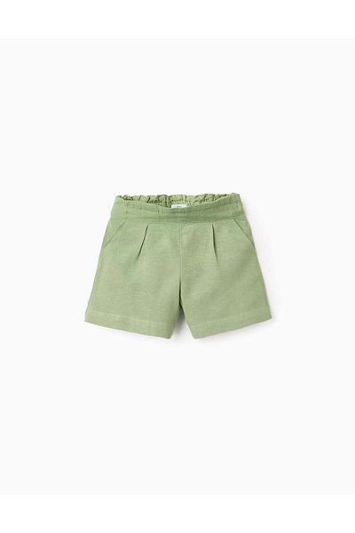 Ziddy Viscose, Cotton and Linen Shorts for Girls, Green