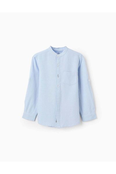 Ziddy Shirt with Mao Collar for Boys, Light Blue