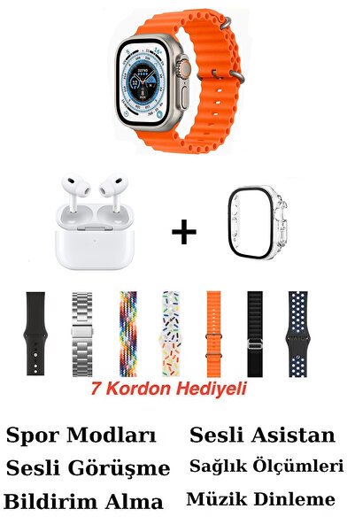 TECHNOMEN Watch 9 45MM 7 Kordonlu Akıllı Saat Watch 9 Akıllı Saat Şeffaf Kılık Ve Kulaklık Hediyeli