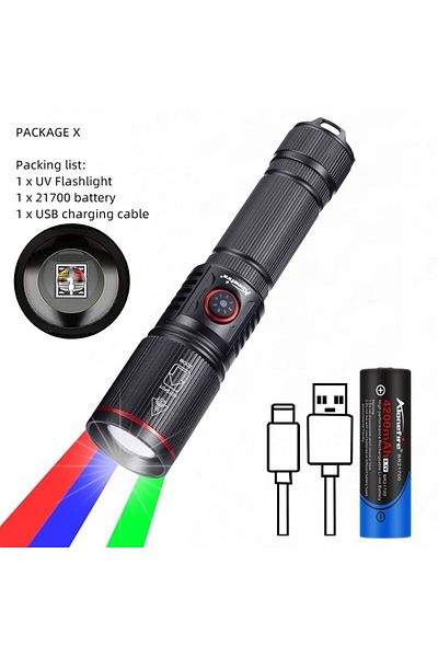 Choice black SV96-RGB-21700 Zoomable 4-Colour light White/Red/Green/Blue LED Flashlight USB Charging Fishin