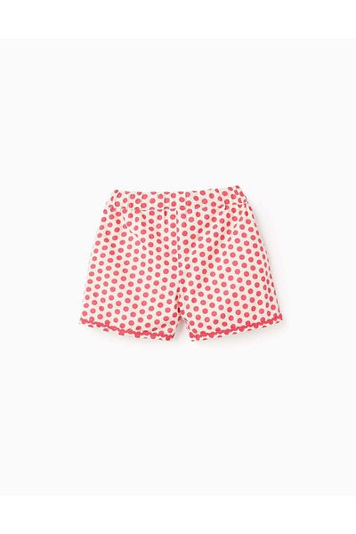 Ziddy Polka Dot Cotton Shorts for Girls, Red/White