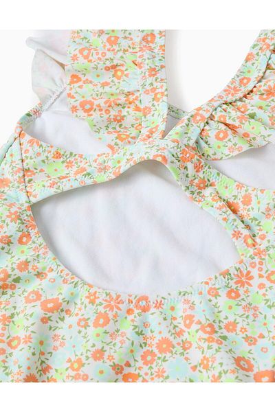 Ziddy Floral Swimsuit with Frills and Bows for Girls, Multicolour