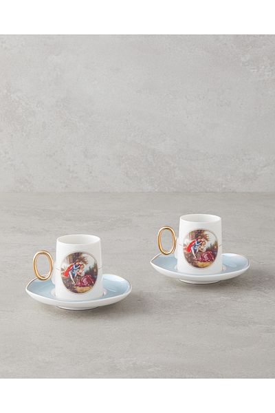English Home Selene Porcelain 4 Pieces Coffee Cup Set for 2 People 80 ml Blue